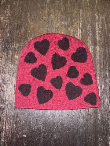 하트 무늬 니트 모자 빨간색