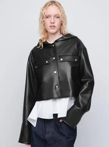 AEWEN MATOPH 가죽 같은 후드 블루종