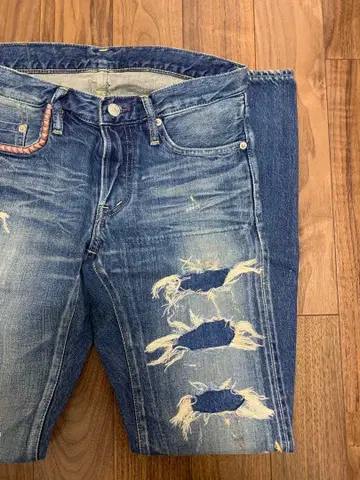 HYSTERIC GLAMOUR PF 가공 데님 슬림 스트레이트 PT