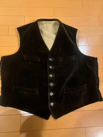 40s 프랑스 빈티지 베스트 코듀로이 동물 버튼