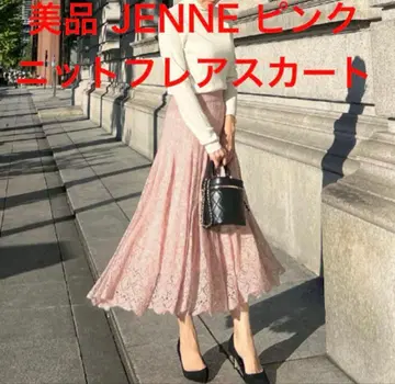 컨디션 최상 JENNE 니트 레이스 플레어 스커트 핑크 M 사이즈