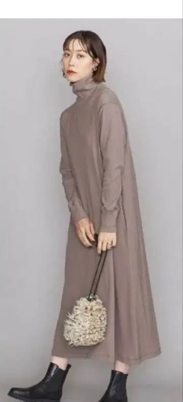 Beauty&youth 코튼 원피스 브라운 니트 터틀넥