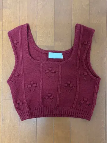 마메쿠로구치 버건디 편직 무늬 니트 베스트 사이즈 2