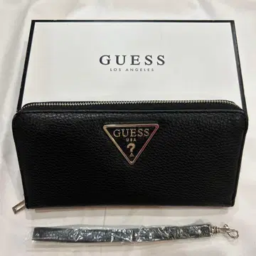 GUESS 게스 장지갑 블랙 라운드 지퍼 로고 플레이트 박스 포함