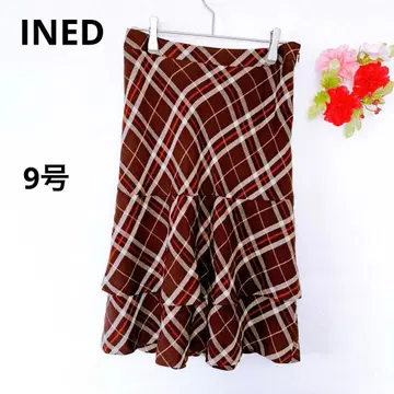 이네드 플레어 스커트 체크 무늬 티어드 브라운 갈색 타이트 9호