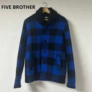 파이브 브라더 버팔로 체크 충전솜 울 자켓 블루