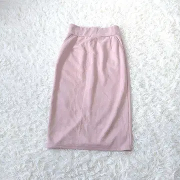 스웨이드 느낌 타이트 롱 스커트 L 허리밴딩 슬릿 있음 핑크