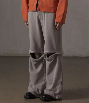 GRANCY 지퍼 디자인 스웨트 팬츠 그레이