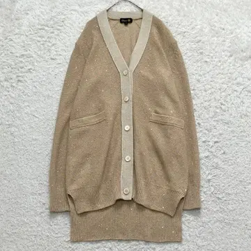 미사용급 드로어 7G 스팽글 롱 니트 가디건 캐시미어 S