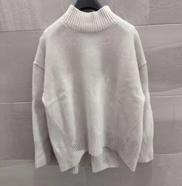 UNFILO 워셔블 캐시미어 울 하이넥 니트 라메 믹스 화이트