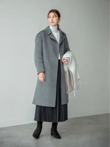 그레이 울 혼방 롱 코트