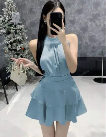 라이트 블루 프릴 스커트 셋업 SS 미사용 새상품