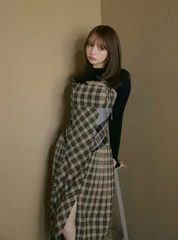 Nadia check long dress beige andmary