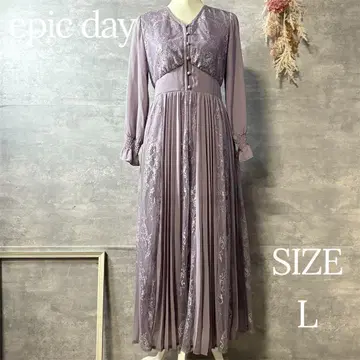 epic day 레이스 앤 플리츠 롱 드레스 결혼식 원피스 L 사이즈