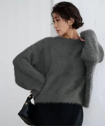 샤기 오버 사이즈 니트 긴팔 차콜