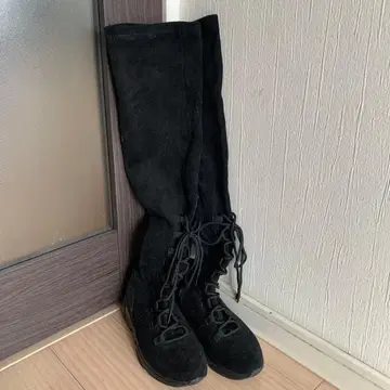 한국 구매*블랙*스웨이드 롱 부츠*레이스업*23위