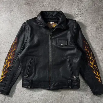 90s 할리데이비슨 플라이트 가죽 자켓 파이어 패턴