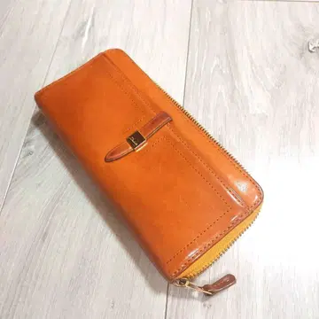 브라운 가죽 장지갑 전면 지퍼