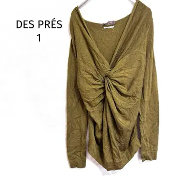 데프레 니트 티셔츠 프론트 트위스트 V넥 카키 계열 성인 고급 긴팔