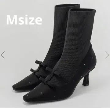 RANDA 미니 리본 니트 도킹 부츠 M 블랙