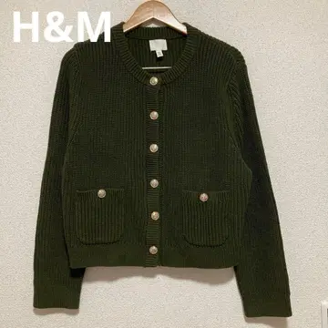 새상품급 H&M 니트 가디건 골드 버튼 올리브 그린 F