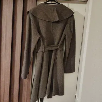 브라운 울 혼방 랩 코트