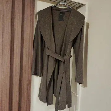 브라운 울 혼방 랩 코트