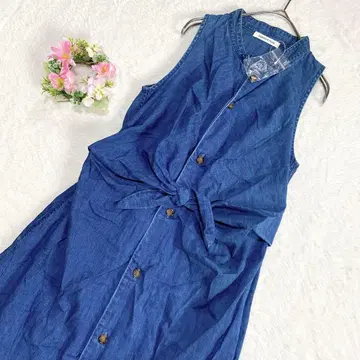 [카렌테이지] 슬리브리스 데님 셔츠 원피스 면 100% 캐주얼