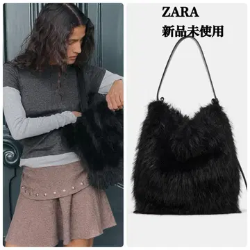 ZARA 인조 모피 버킷 백 택 포함 새상품 블랙