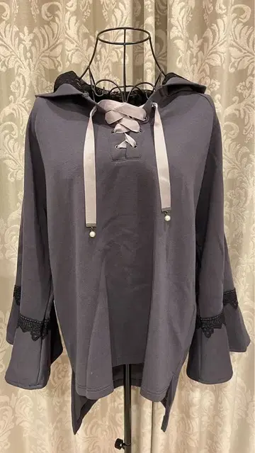 axes 후드 & 펄 장식 리본 후드티 레이스 트리밍