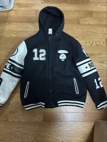 Aape 후드 부착 바시티 자켓 XXL 블랙/화이트