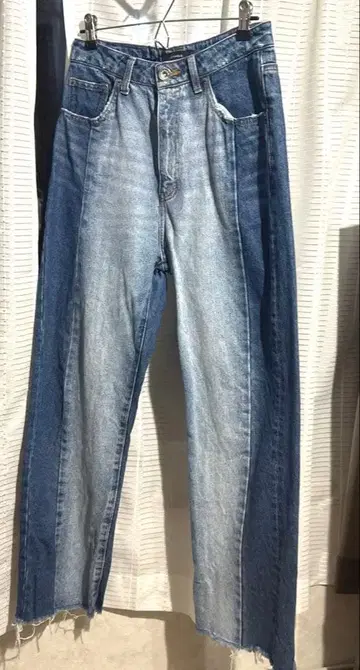 JEANASIS 하이 배색 절개 데님 팬츠