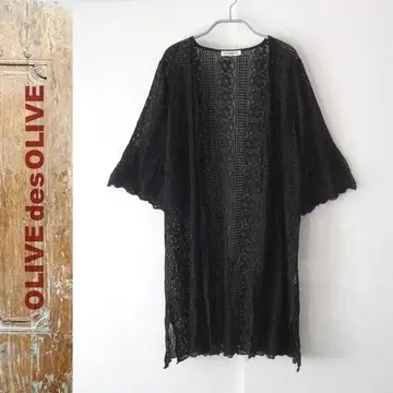 새상품급 OLIVE des OLIVE 겉옷 레이스 롱 가디건 블랙