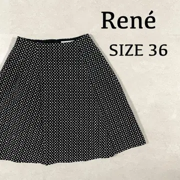 [ 새상품급 ] 르네 미디 스커트 도트 무늬 사이즈 36 블랙 x 화이트