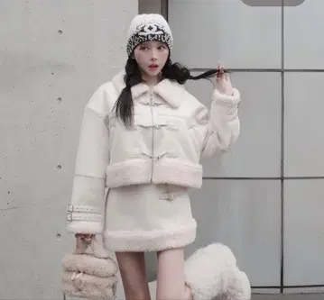 다리치 darich 페이크 무스탕 자켓 셋업 M 아이보리