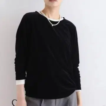 택 포함 새상품 INDIVI 컴팩트 벨로아 티셔츠 블랙 38(M) 일본제