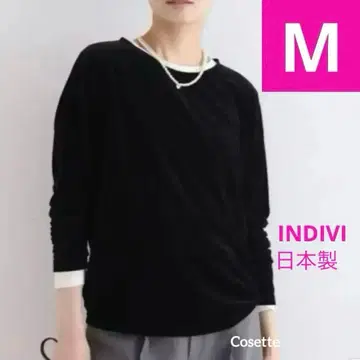 택 포함 새상품 INDIVI 컴팩트 벨로아 티셔츠 블랙 38(M) 일본제