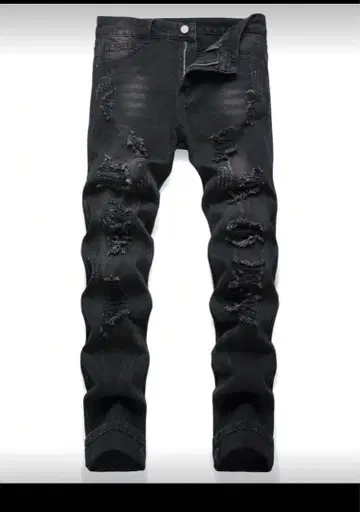 데미지 가공 블랙 데님 슬림핏