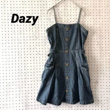 데이지 데님 원피스 미니 기장 플레어 포켓 포함 M 캐주얼 면 혼방