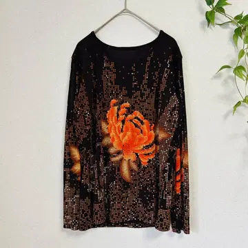 럭셔리 스팽글 파워넷 티셔츠 M~L 국화 화려한 스트레치 올 패턴