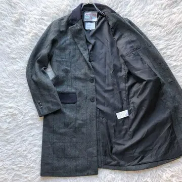 [ 컨디션 최상 L ] 해리스 트위드 체스터 코트 롱 그린 체크