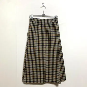 [ DAKS ] 닥스 체크 무늬 플리츠 스커트 모 x 나일론 롱 기장