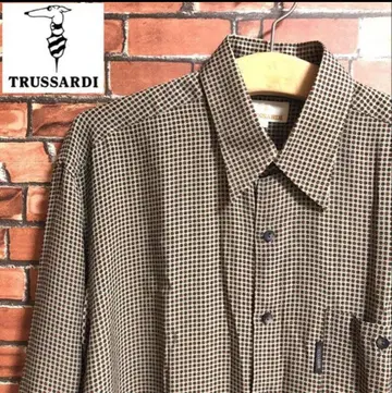 TRUSSARDI 긴팔 체크 셔츠 브라운