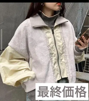 [ etsinta ] 퍼 절개 숏 스탠드 자켓 아이보리