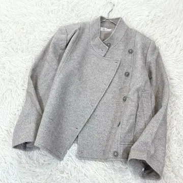 프리도르 헤링본 울 자켓 숏 스탠드 카라 그레이