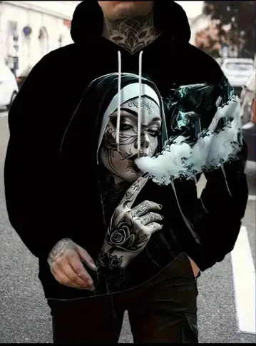 타투 아트 블랙 후드티