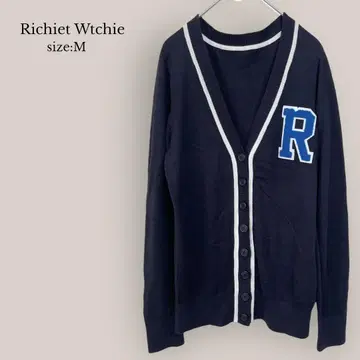Richiet Wtchie 니트 가디건 V넥 원포인트 네이비