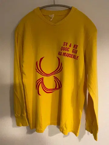 빈티지 롱T 노랑 x 빨간색 (플로키 프린트)