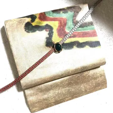 순수 실크 나고야 오비, 골드에 컬러풀한 흐르는 강 같은 무늬