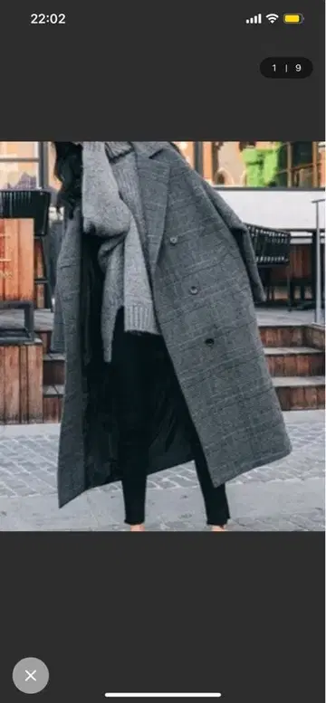 그레이 체크 무늬 더블 브레스트 롱 코트